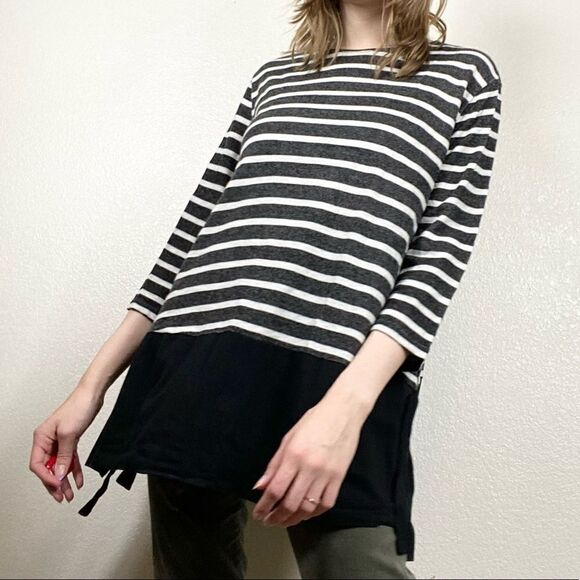 Asos Black & Grey Striped Open Side Tie Blouse - Picture 1 of 8
